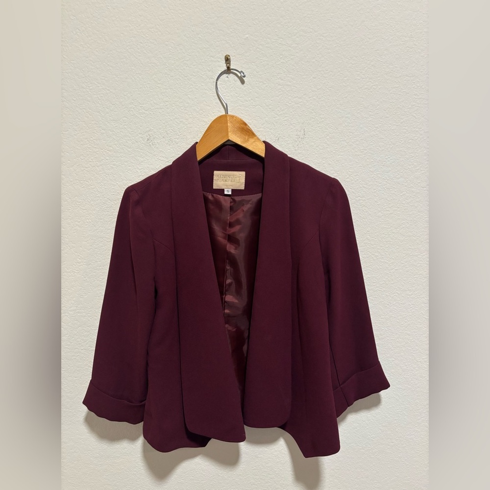 VTG Women's Plum Shawl-Collar Open Blazer Jacket 3/4 Sleeve